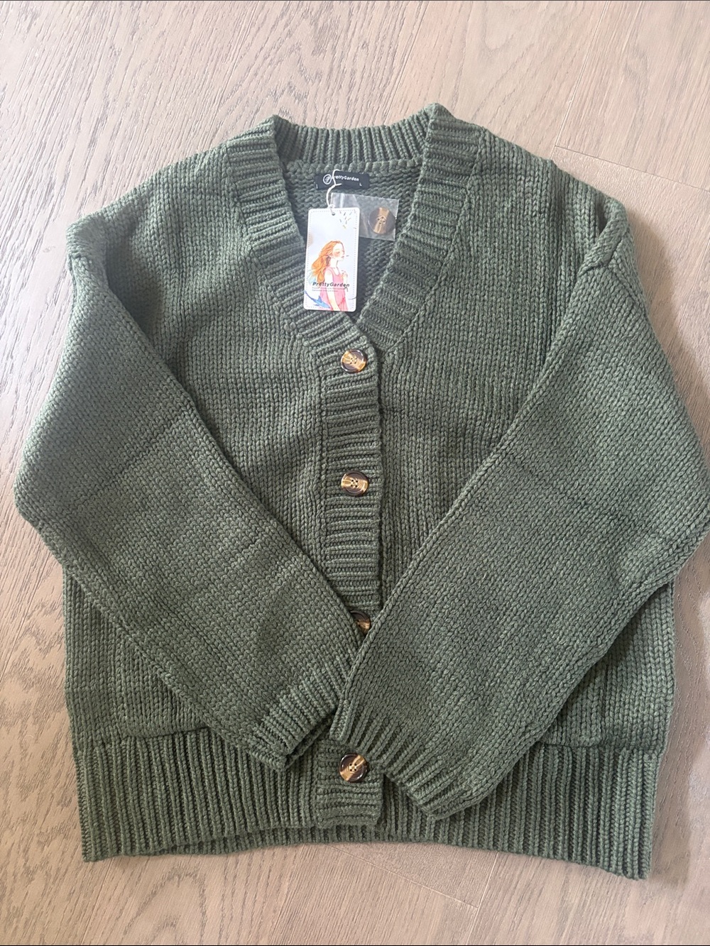 V-Neck Olive Green Button-Front Cardigan Sweater - Women large